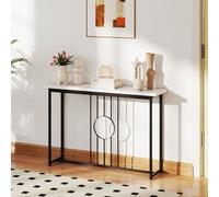 Costway 120Cm Narrow Console Table Faux Marble Sofa Side Table W/ Metal Frame-Black