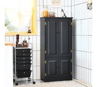 Costway 123 Cm Bathroom Floor Cabinet Wooden Storage Organizer W/ Adjustable Shelf-Black