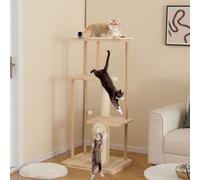 Costway 126Cm Tall Solid Wood Cat Tree Home 4-Tier Large Cat Tower W/ Beech Post
