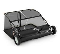 COSTWAY 126cm Tow-Behind Lawn Sweeper, Leaf & Grass Collector with 0.74M3 Capacity Hopper Bag, Adjustable Sweeping Height & Dumping Rope Design, Pull Behind Lawn Sweeper for Picking Up Grass Debris