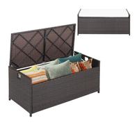 Costway 128L Patio Storage Bench Mix Brown Wicker Storage Box With Seat Cushion