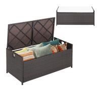 Costway 128L Patio Storage Bench Mix Brown Wicker Storage Box with Seat Cushion COSTWAY Multicolor