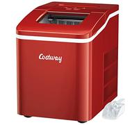 COSTWAY 12kg/24H Ice Machine Counter Top, 9 Cubes Ready in 8 Minutes, Electric Ice Cube Maker with Self-Cleaning Function, Scoop and Removable Basket for Home Office Party Bar (Red)