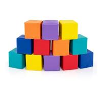 COSTWAY 12Pcs Soft Play Foam Blocks, 14x14cm Soft Building Stacking Cubes, Indoor Construction Learning Toys for Baby Toddler Kid (Warm Colour)