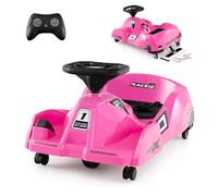 COSTWAY 12V Electric Go Kart, Kids Ride on Racing Car with Detachable Mop, 3 Speeds, Remote Control, Horn, Music & Wireless Connection, Battery Powered Cleaning Go Cart for 2-5 Years Old (Pink)