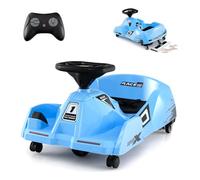COSTWAY 12V Electric Go Kart, Kids Ride on Racing Car with Detachable Mop, 3 Speeds, Remote Control, Horn, Music & Wireless Connection, Battery Powered Cleaning Go Cart for 2-5 Years Old (Blue)