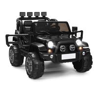 COSTWAY 12V Electric Ride on Car, 2-Seater Battery-powered Truck with Remote Control, LED Lights, Music, Horn, USB/TF/AUX, 4 Suspension Wheels Vehicle Toy for Boys Girls (Black)