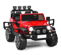 COSTWAY 12V Electric Ride on Car, 2-Seater Battery-powered Truck with Remote Control, LED Lights, Music, Horn, USB/TF/AUX, 4 Suspension Wheels Vehicle Toy for Boys Girls (Red)