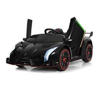 COSTWAY 12V Electric Ride on Car, 2-Seater Licensed Lamborghini Racing Cars with Remote Control, Swing Mode, LED Lights, Horn, USB/MP3/TF, 4 Suspension Wheels Vehicle for Kids (Black)