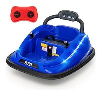COSTWAY 12V Kids Bumper Car, 360-Degree Rotation Spin Children's Waltzer Cars with Dual Joysticks, Remote Control, Colorful Flashing Lights and Music, Battery Powered Ride on Vehicle for 3+