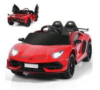 COSTWAY 12V Kids Electric Ride on Car with Remote Control, LED Lights, Horn, Music, Spring Suspension, Licensed Lamborghini Battery Powered Toy Vehicle for Boys and Girls (Red)