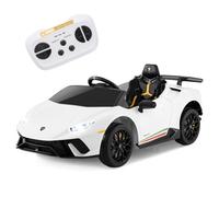 COSTWAY 12V Kids Electric Ride on Car with Remote Control, LED Lights, MP3, Music, Horn, Soft Start & Spring Shock Absorbers, Licensed Lamborghini Battery Powered Toy Vehicle for Boys Girls (White)