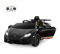 COSTWAY 12V Kids Electric Ride on Car with Remote Control, LED Lights, MP3, Music, Horn, Soft Start & Spring Shock Absorbers, Licensed Lamborghini Battery Powered Toy Vehicle for Boys Girls (Black)