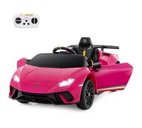 COSTWAY 12V Kids Electric Ride on Car with Remote Control, LED Lights, MP3, Music, Horn, Soft Start & Spring Shock Absorbers, Licensed Lamborghini Battery Powered Toy Vehicle for Boys Girls (Pink)