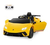 COSTWAY 12V Kids Electric Ride on Car with Remote Control, LED Lights, MP3, Music, Horn, Soft Start & Spring Shock Absorbers, Licensed Lamborghini Battery Powered Toy Vehicle for Boys Girls (Yellow)