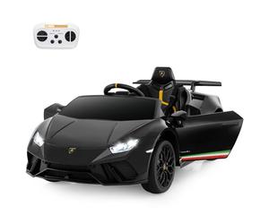 COSTWAY 12V Kids Electric Ride on Car with Remote Control, LED Lights, MP3, Music, Horn, Soft Start & Spring Shock Absorbers, Licensed Lamborghini Battery Powered Toy Vehicle for Boys Girls (Black)