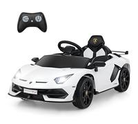 COSTWAY 12V Kids Electric Ride on Car with Remote Control, LED Lights, MP3, Music, Hydraulic Doors, 2 Motors Licensed Lamborghini Battery Powered Toy Vehicle for Boys Girls (White)