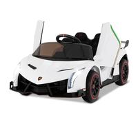 COSTWAY 12V Kids Electric Ride on Car with Remote Control, LED Lights, MP3, Music, Hydraulic Doors, 4 Motors Licensed Lamborghini Battery Powered Toy Vehicle for Boys and Girls (White)