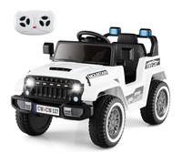 COSTWAY 12V Kids Electric Ride on Truck, Battery Powered Jeep Car with Remote Control, Lights, Horn, Music, Wireless Connection, 4 Spring Suspension Wheels Vehicle Toy for for 3+ Years Old (White)