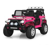 COSTWAY 12V Kids Electric Ride on Truck, Battery Powered Off-road Car with Remote Control, LED Lights, Horn, Music, 4 Spring Suspension Wheels Vehicle Toy for Children (Pink)