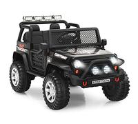COSTWAY 12V Kids Electric Ride on Truck, Battery Powered Off-road Car with Remote Control, LED Lights, Horn, Music, 4 Spring Suspension Wheels Vehicle Toy for Children (Black)
