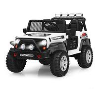 COSTWAY 12V Kids Electric Ride on Truck, Battery Powered Off-road Car with Remote Control, LED Lights, Horn, Music, 4 Spring Suspension Wheels Vehicle Toy for Children (White)