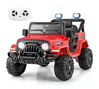 COSTWAY 12V Kids Ride on Car, 2 Motors Electric Off Road Truck with Remote Control, LED Lights, Music, Horn & Wireless Connection, Battery Powered Ride on Toy for Boys Girls (Red)