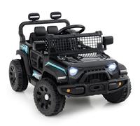 COSTWAY 12V Kids Ride on Car, 2 Motors Electric Off Road Truck with Remote Control, LED Lights, Music & Horn, Battery Powered Ride on Toy for 3+ Years Old Boys Girls (Black)