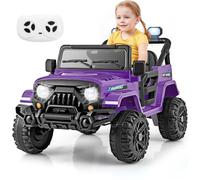 COSTWAY 12V Kids Ride on Car, 2 Motors Electric Off Road Truck with Remote Control, LED Lights, Music, Horn & Wireless Connection, Battery Powered Ride on Toy for Boys Girls (Purple)