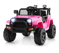 COSTWAY 12V Kids Ride on Car, Electric Off Road Truck with Remote Control, Headlights, Music, Horn, MP3, USB & Aux Port, Battery Powered Ride on Toy for 3+ Years Old Boys Girls (Pink)