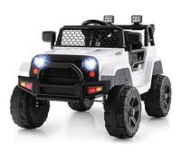 COSTWAY 12V Kids Ride on Car, Electric Off Road Truck with Remote Control, Headlights, Music, Horn, MP3, USB & Aux Port, Battery Powered Ride on Toy for 3+ Years Old Boys Girls (White)