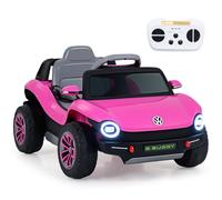 COSTWAY 12V Kids Ride on Car, Licensed Volkswagen Electric Vehicle with Remote, Storage, Horn, Music, Wireless Connection, Spring Suspension & LED Headlights, Battery Powered Ride on Toy (Pink)