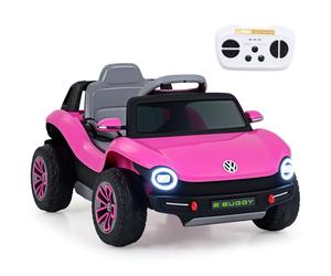 COSTWAY 12V Kids Ride on Car, Licensed Volkswagen Electric Vehicle with Remote, Storage, Horn, Music, Wireless Connection, Spring Suspension & LED Headlights, Battery Powered Ride on Toy (Pink)