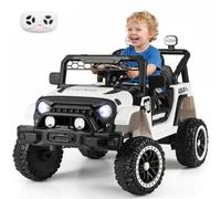 COSTWAY 12V Kids Ride on Car with Remote Control (Black+White) | LED Lights, Horn, Music, Story, USB, AUX, Slow Start, Children Electric Car for 3 Years Old+ Boys Girls