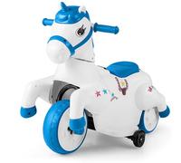 COSTWAY 12V Kids Ride on Toy, Electric Ride on Unicorn with Training Wheels, Horse Riding Mode, Music, Cute Riding Animal for Girls Boys (Blue+White)