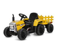 Costway 12V Kids Ride On Tractor with Trailer Music in Yellow COSTWAY Yellow