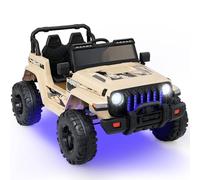 COSTWAY 12V Kids Ride on Truck, Battery Powered Electric Cars with Remote Control, LED Lights, Safety Belt, Bluetooth, Music & Horn, High/Low Speeds Ride on Toys for Boys Girls (Khaki)