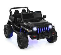 COSTWAY 12V Kids Ride on Truck, Battery Powered Electric Cars with Remote Control, LED Lights, Safety Belt, Bluetooth, Music & Horn, High/Low Speeds Ride on Toys for Boys Girls (Black)