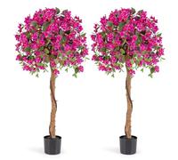 COSTWAY 130CM/4.3FT Ficus Artificial Tree, Fake Azalea Trees in Nursery Pot, Indoor Outdoor Greenery Tall Faux Floor Plant for Living Room Office Decor (2, Red)