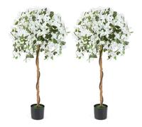 COSTWAY 130CM/4.3FT Ficus Artificial Tree, Fake Azalea Trees in Nursery Pot, Indoor Outdoor Greenery Tall Faux Floor Plant for Living Room Office Decor (2, White)