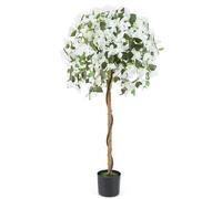 Costway 130cm Artificial Azalea Tree Faux Silk Floral Tree in Pot in White COSTWAY White