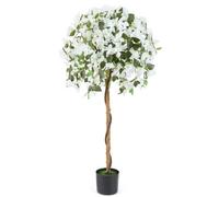 Costway 130Cm Artificial Azalea Tree Faux Silk Floral Tree In Pot-White