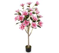 Costway 130Cm Artificial Magnolia Tree Faux Wedding Flower Plant-Pink