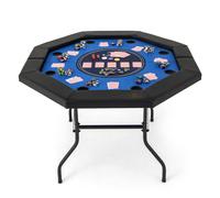 Costway 130cm Foldable Poker Table for 8 Players Game Casino w/Cup Holders-Blue in Blue COSTWAY Blue