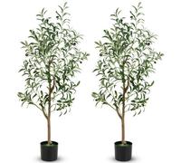 Costway 130Cm Tall Artificial Olive Tree Set Of 2 Fake Potted Trees Home Office Decoration