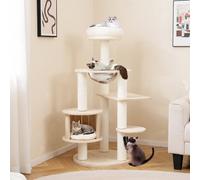 Costway 132Cm Tall Wooden Cat Tree Solid Plywood Kitten Tower With Condo-Natural