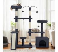 Costway 136 Cm Tall Cat Tree Tower Multi-Level Kitten Play House W/ Sisal Scratching Posts-Dark Grey