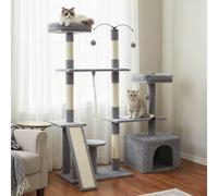 Costway 136 Cm Tall Cat Tree Tower Multi-Level Kitten Play House W/ Sisal Scratching Posts-Light Grey