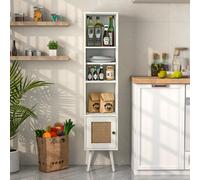 Costway 137Cm Rattan Storage Cabinet Freestanding Slim Cabinet Tall Bookcase