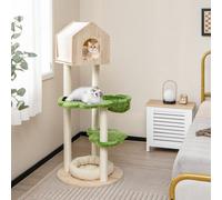 Costway 139 Cm Cat Tree Multi-Level Wood Cat Tower W/ Cat Condo Kitten Activity Center
